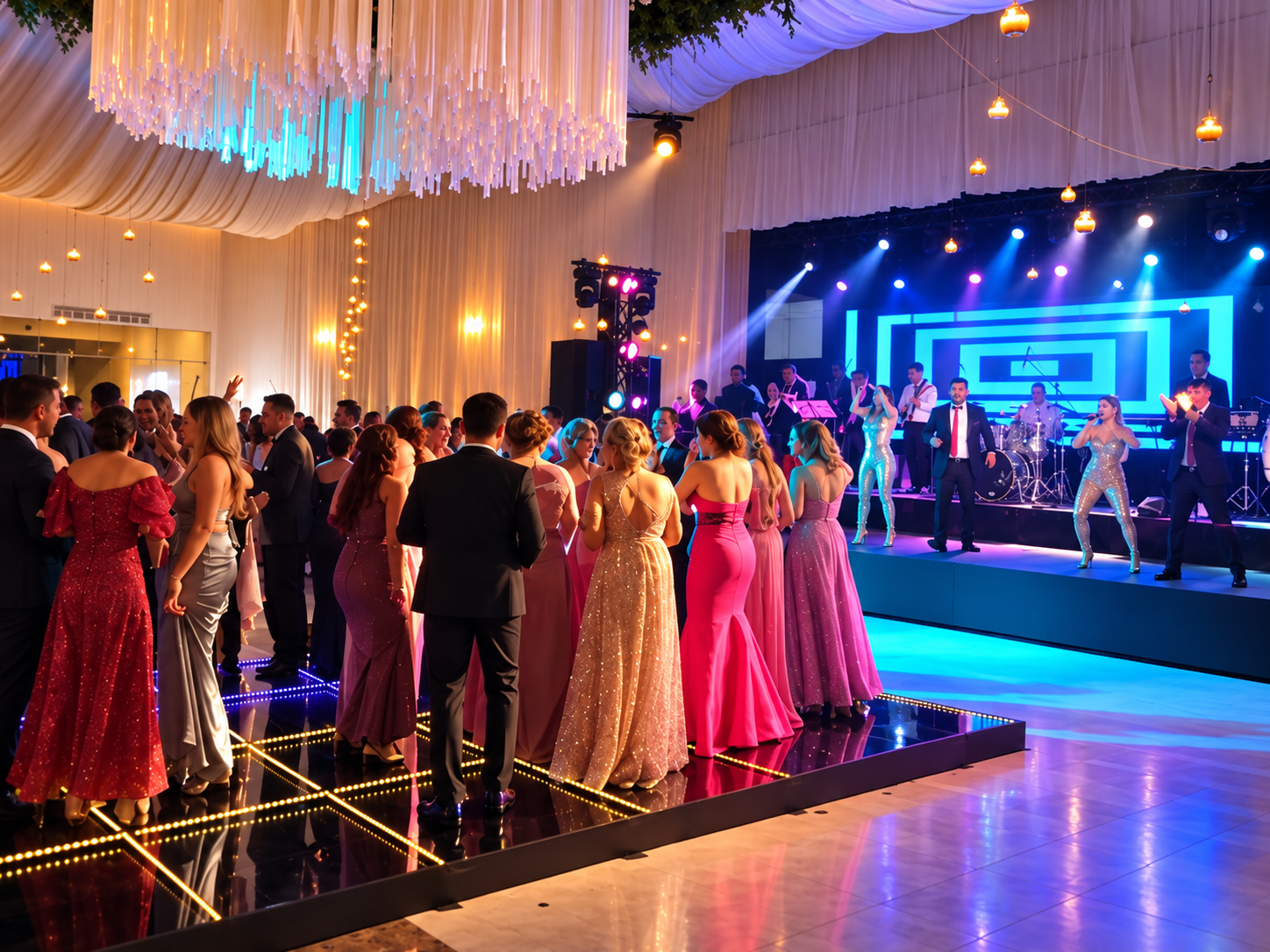 Invitados bailando frente al escenario de Grupo 360 Grados